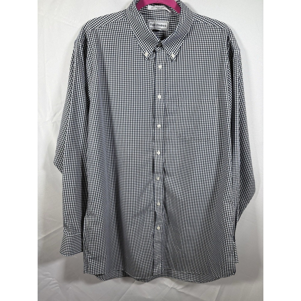 Paul Fredrick Shirt Size 171/2-35 Button up check blue white slim fit